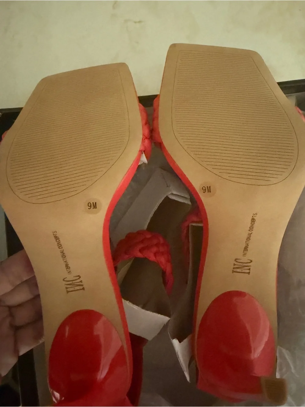INC International Concepts Red Braided Ankle-Strap High Heels
